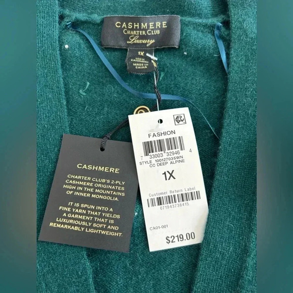 100% Cashmere Cardigan With Diamonds and Pearls - Picture 9 of 9